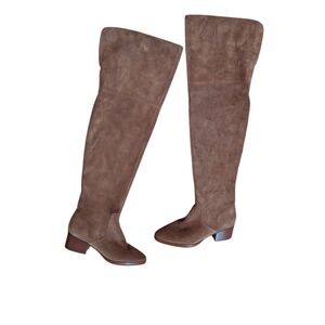 Via Spiga Over The Knee Suede Leather Riding Boots Ladies 6 Beige Swiftie Celeb